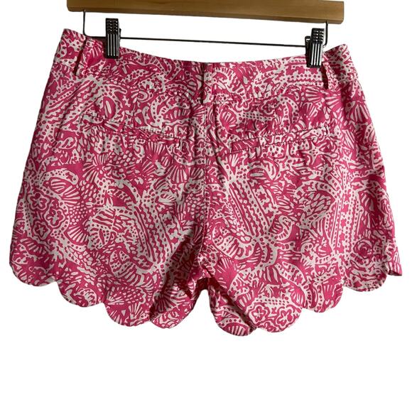 Lilly Pulitzer Hottie Pink White Get Crackin Buttercup Scalloped Shorts Size 2 - Picture 6 of 7